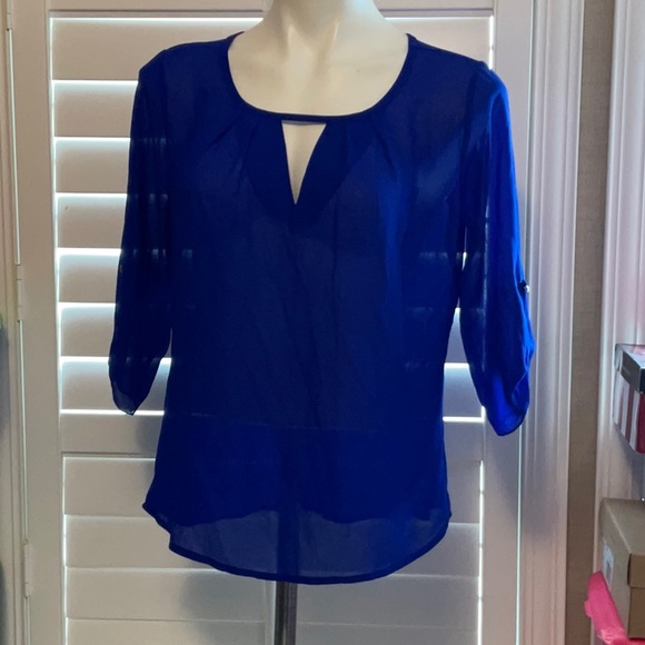 a'gaci Royal Blue Sheer Blouse - Picture 1 of 6